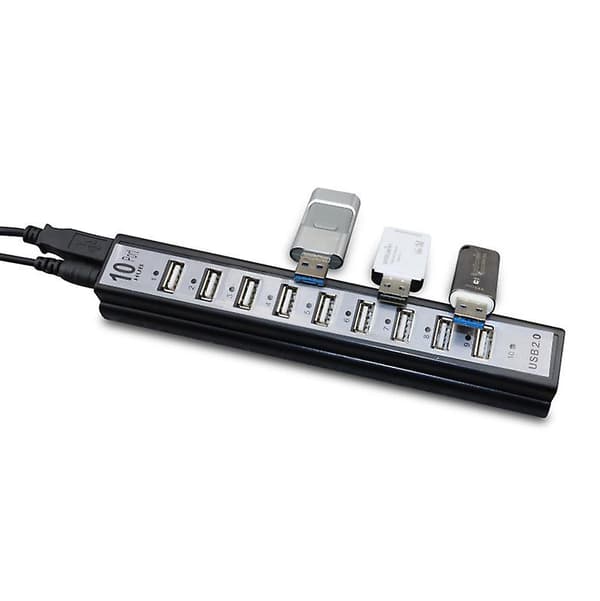 10-portars USB 2.0 höghastighets-HUB extern med strömadapter och kabel