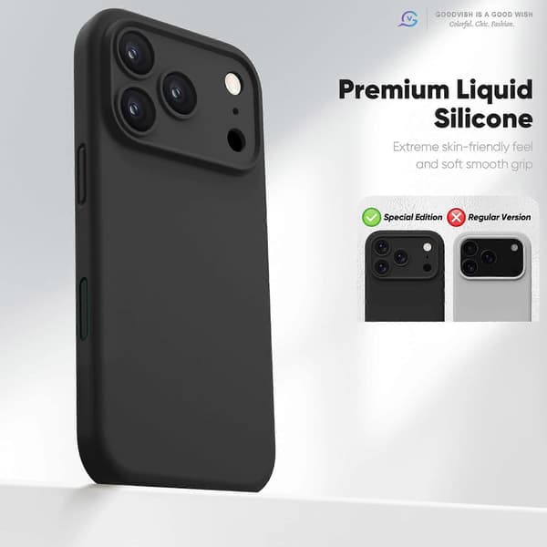 3-i-1 til iPhone 17 Pro-etui Premium flydende silikone, med 2X HD-skærmbeskytter, sort