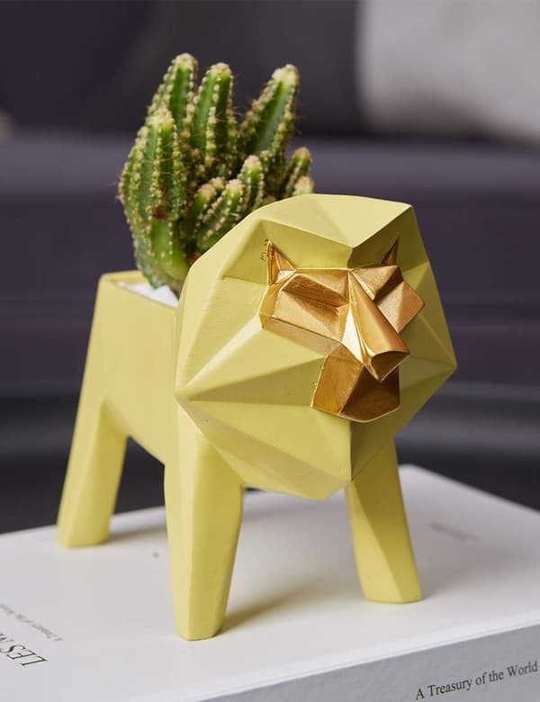 Konst Lejon Planterkruka Staty Konstgåva Figur Resin Skulptur De