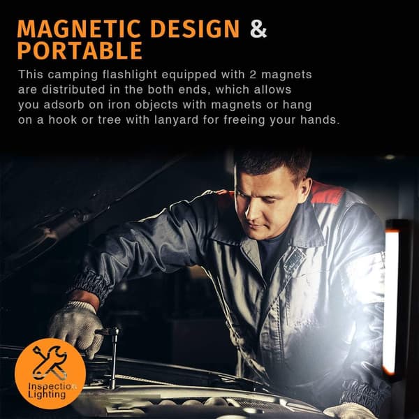 Magnetisk teltlampe, oppladbar magnetisk lampe, 4 moduser, USB