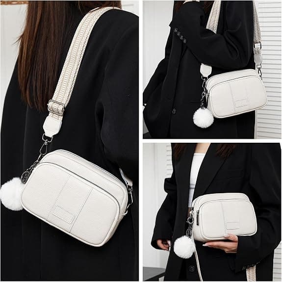 (Vit) Dame Messenger Bag Liten Stilig Lær Crossbody Bag C