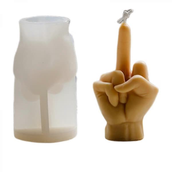 3D Hand-shaped Silicone Mold, 9.9 cm Gesture Candle Mold, Middle Finger Shaped Resin Casting Mold for Candle Making and Baking