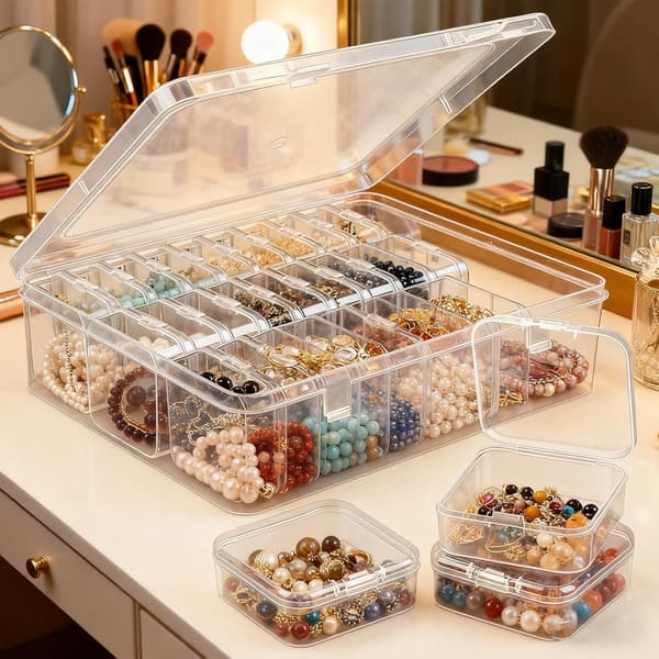 opbevaringsbeholder til perler, gennemsigtige rum, -