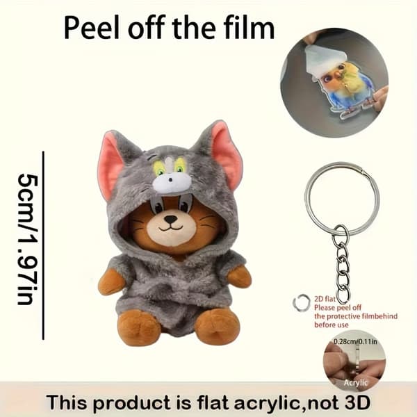 2D Flat Design, Cute Cartoon Jerry on Keychain - 2D Flat Tom Cat Costume Jerry Jerry