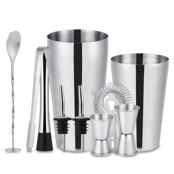 10-dels Bartender Kit med Shaker og Tilbehør - Barsett Cocktail Silver silver