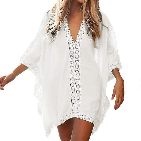 Lös Bikini Strandöverdel för Kvinnor V-ringad Strand T-shirt Klänning Baddräkt