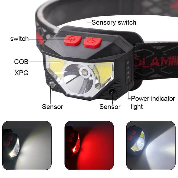 LED-induktionsrød fiskehovedlampe Mini USB indbygget batteri