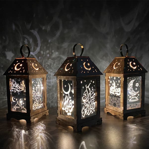 Wooden Wind Lantern Creative Eid Decorative LED Light for Indoor Outdoor A A