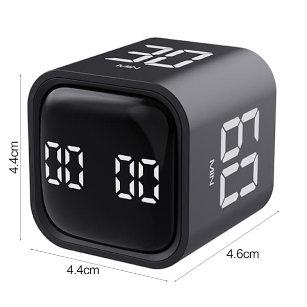 Kubetimer med gravitationssensor, LED-display, 4 forudindstillede tider, dobbelte tilstande til madlavning og studier, sort Black