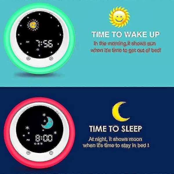 Sol & Måne Rise Vækkeur Børn Søvntræner Søvnlydsmaskine Vågnelys & Natlampe Lær Børn Dag & Nat Banmo