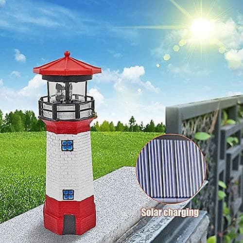 Solar Lighthouse Lamp for Garden, Rotating LED Light, Decorative Landscape Lamp