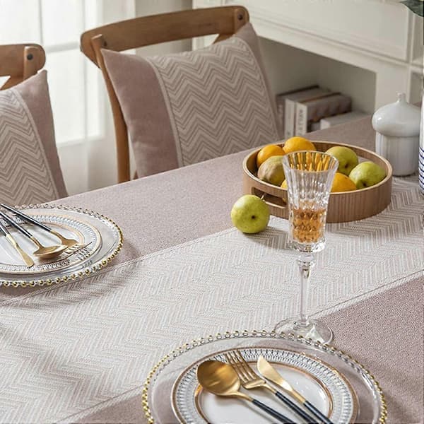 Wave Patterned Tablecloth with Fringes Long Washed Tablecloth with Tassels for Kitchen Dining, Party, Holiday, Picnic, Buffet (Coffee, 55\"x55\")