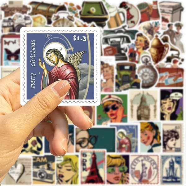 50 stycken retro europeiska och amerikanska datordekaler, klassiska vinylgraffitidekaler för vattenflaskor, dagböcker, resväskor, skateboards, bilar, hjälmar