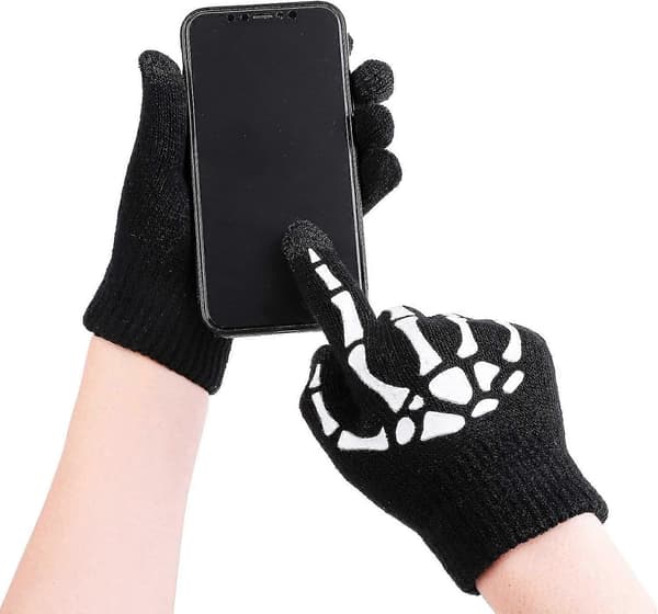 2025 1 par børne-skelet-touchscreen-handsker Halloween selvlysende helfinger-kranie-knoglehandsker