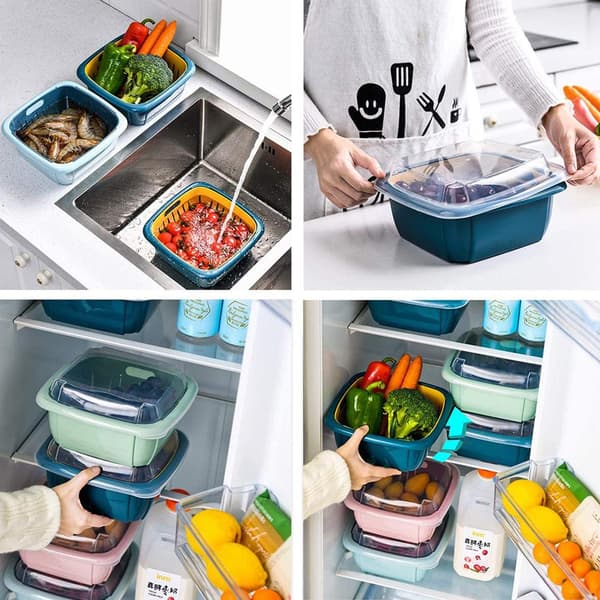Kitchen Strainer with Lid Household Double-Layer Basket Multifunctional Fruit and Vegetable Storage Containers