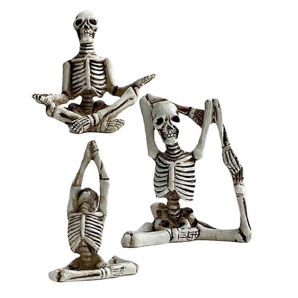 Cute Halloween Decorations Skeleton Statue Ornament Yoga Enthusiasts Light Grey Resin 3pcs