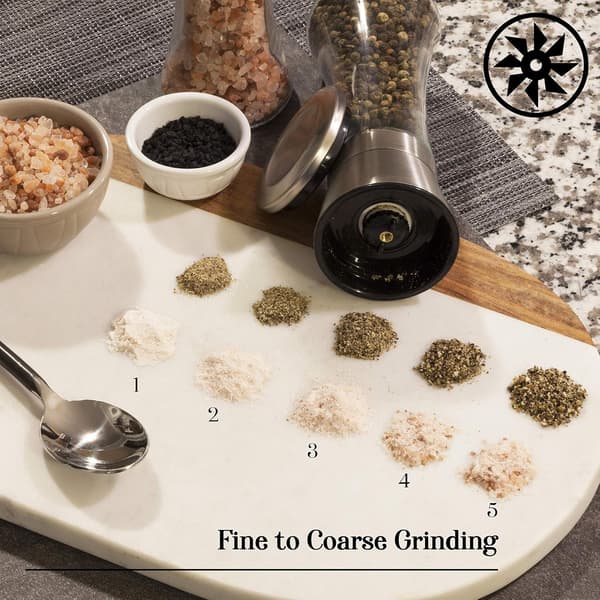 Fantastic Salt and Pepper Grinder Set - Refillable Stainless Steel Combination Shakers with Adjustable Coarseness Grinders
