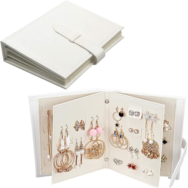 Earring Organizer, Portable Earring Holder Case with Foldable Book Design