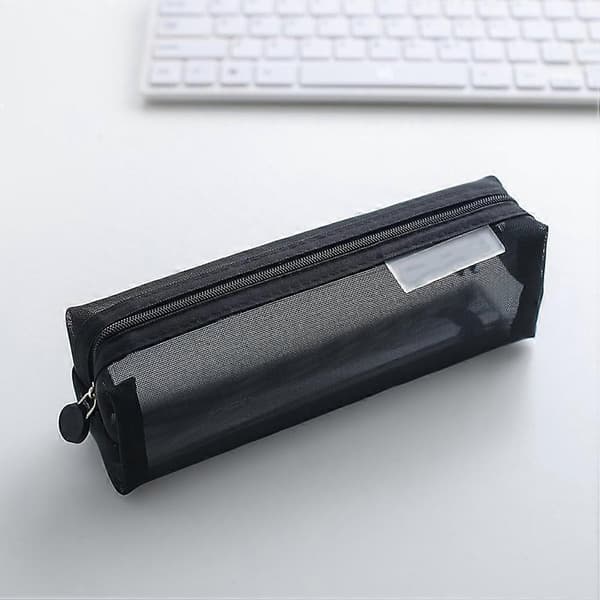 Pencil Case Transparent Mesh Pen Holder for School Practical Pen Container Black[DB]