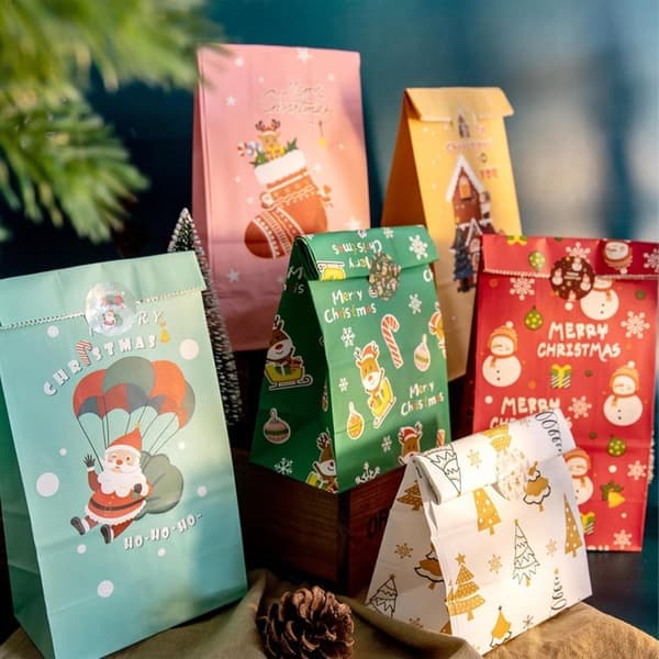 Julekalender Kraftpapir Gaveposer, Juleindpakningsposer 24 Sæt