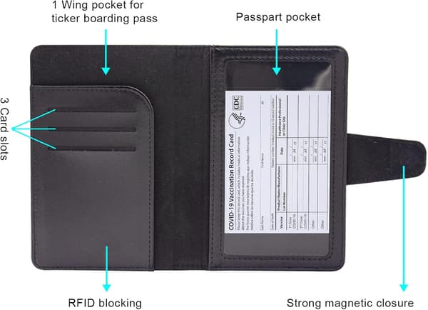 Pass- och Vaccinationskortfodral Combo, Passar för 4 x 3 Vaccinationskort