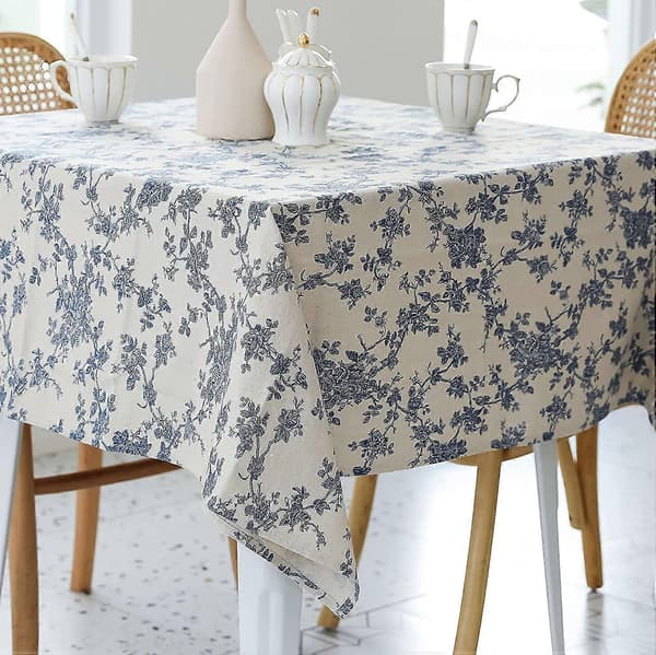 Pastoral Rektangulær Duk Blå Blomstret Lang Støvtett