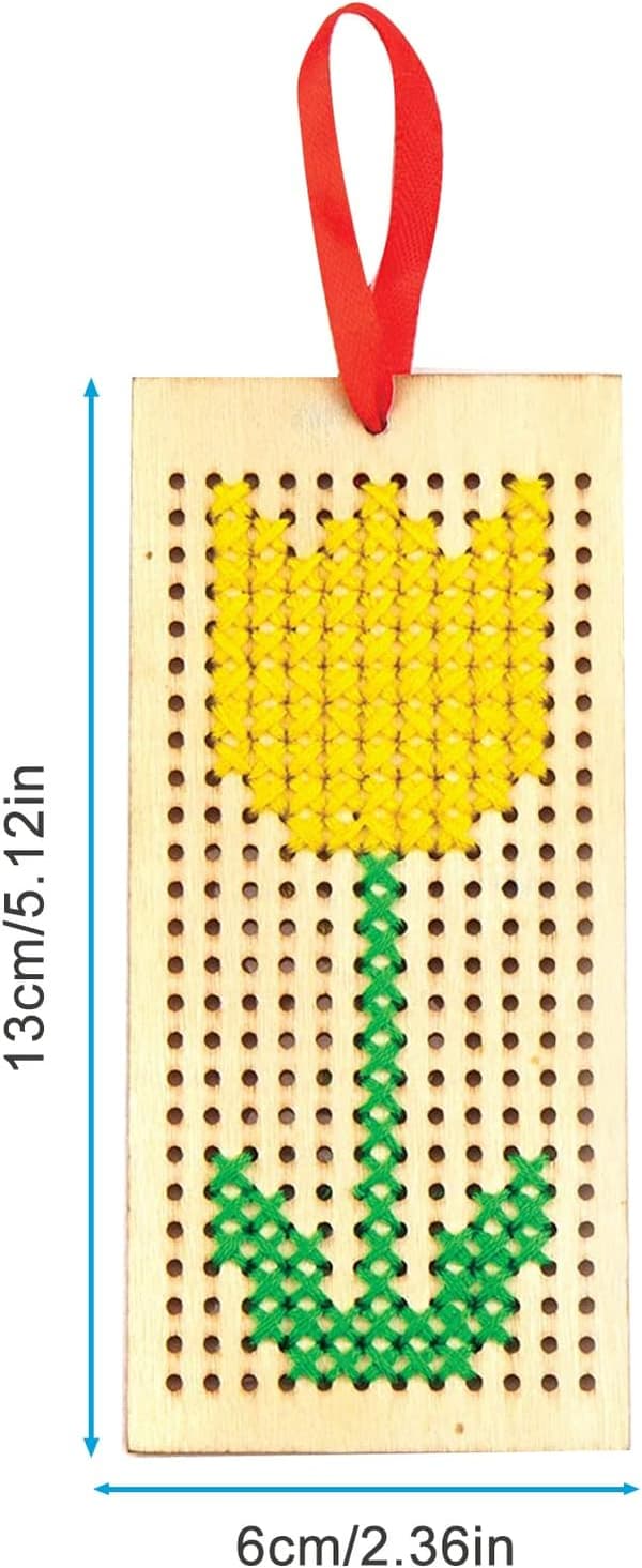 Wooden Cross Stitch Bookmark Kit, 5-Pack Embroidery Starter Kit