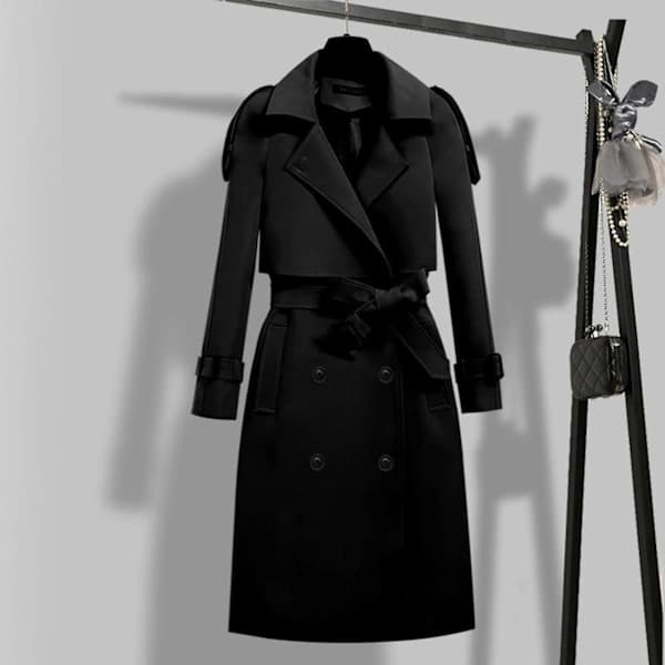 Klassisk trenchcoat til damer, mellemlang, mode, vindtæt jakke til efterår, forår og hverdagsbrug Sort Sort 2XL