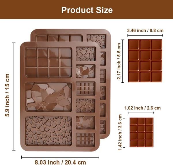 Stykker Chokoladebarform, 20,4x15cm Knæk-Af Chokoladeform, Silikone Chokoladebarform