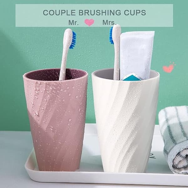 Sæt med 2 (hvide og rosa) ubrydelige badeværelsesglas, bløde og