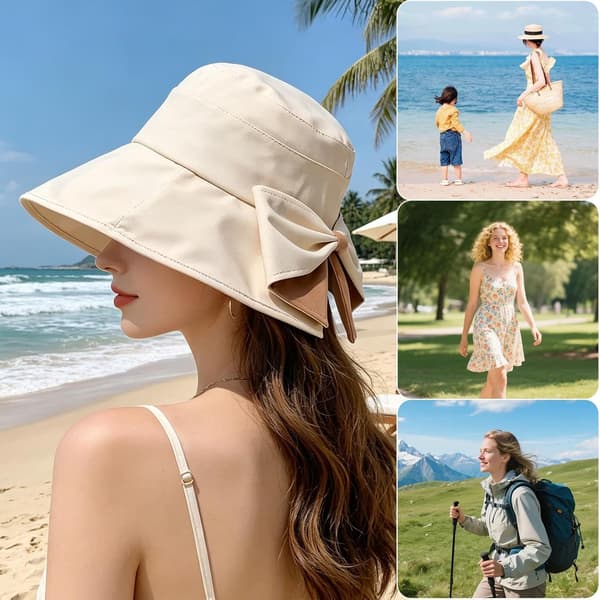 Fischerhatter for kvinner utendørs sammenleggbar bred brem beige - beige