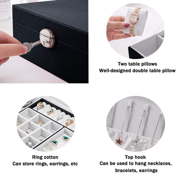 Women's Jewelry Box, Watch Case, Leather Travel Case with Lock
