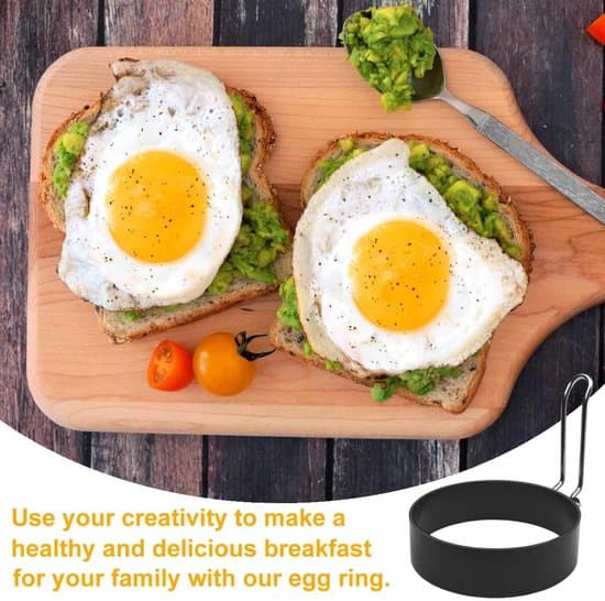 Round Egg Mold - Non-stick Stainless Steel Egg Ring - Perfect Round Eggs and Pancakes with Metal Handle - 4-Piece Set