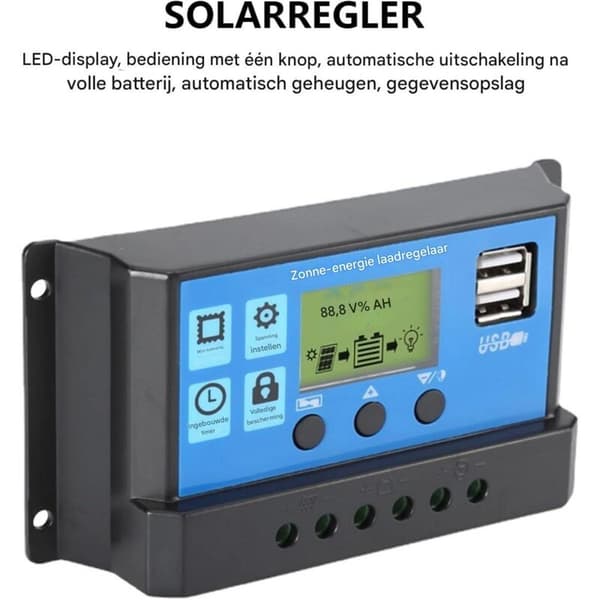 Solar Inverter - 30A Charge Controller - Black - 12V/24V - LCD Display - Home Use - Length: 14 cm / Width: 7.5 cm / Height: 4 cm