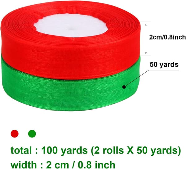 2 ruller 100 yards julebånd organza festbånd