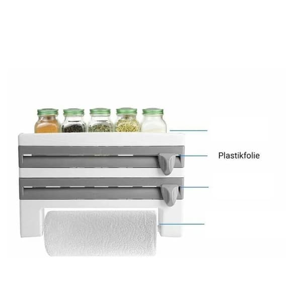 Aluminiumfoliedispenser och hållare för sträckfilmsrulle med vassa blad för