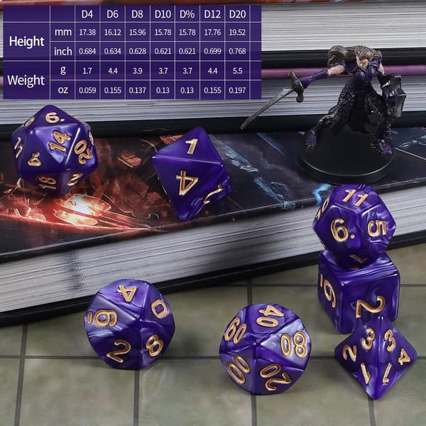DND monikulmainen noppasetti noppapussilla Dungeons and Dragons -roolipeliin