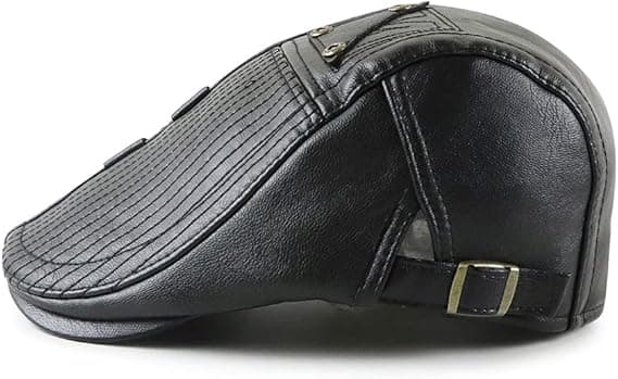 Herre Flat Cap Hatt Justerbar Flat Beret PU Skinn 56-60cm