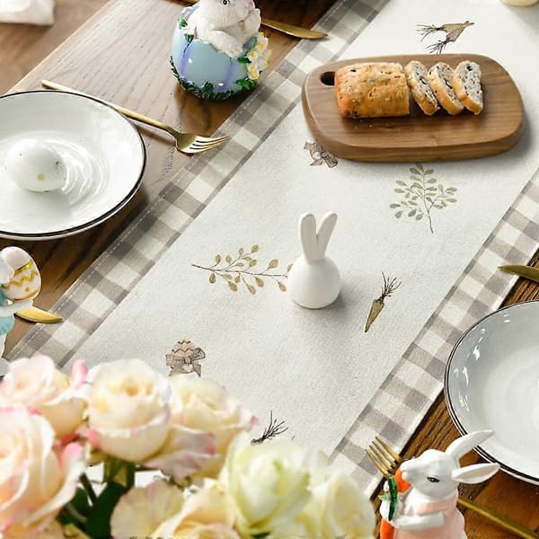 Buffalo Plaid Bunny Pattern Table Runner 13x72 Inch for Spring, Easter, Kitchen, Dining, Home Decor, Party Decoration (FMY)