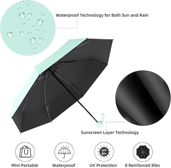 Travel Umbrella - Mini Foldable Compact Umbrella with Box, 8 Ribs Lightweight Portable Umbrella