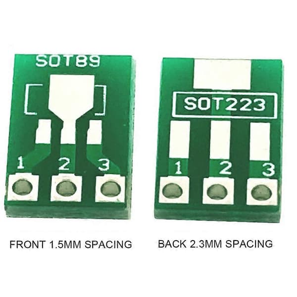 100 stk SOT89 SOT223 til DIP PCB overføringskort Pin-adapterplate dobbeltsidig 1,5 mm 2,3 mm til 2,54 mm