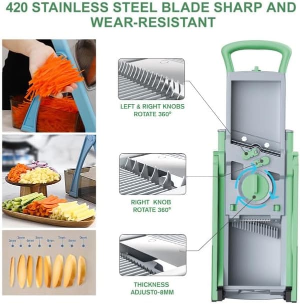 Upgraded Mandoline - 6-in-1 Adjustable Vegetable Slicer with Detachable Blades for the Kitchen