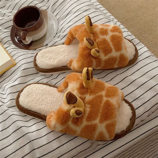 Leopard Slide Hjemmesko til Kvinder Giraf Hjemmesko til Kvinder Vinter Varme Bomuld Hjemmesko Wloodland Sandal 7uk