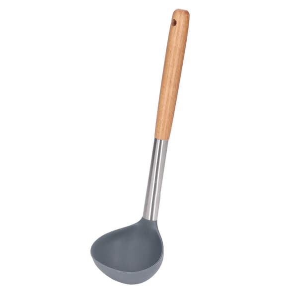 Silicone Soup Ladle, Non-Stick, Scratch-Resistant, Wooden Handle, Soft, Safe, Durable
