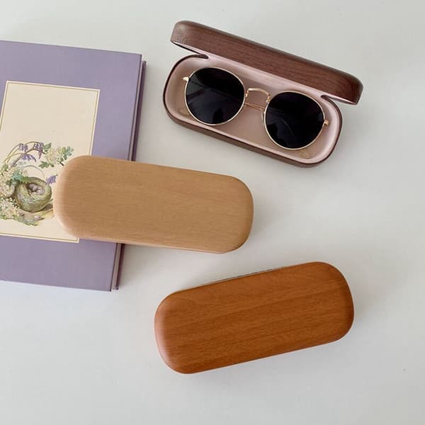 Portable Wood Grain Eyeglass Case - Light Wood