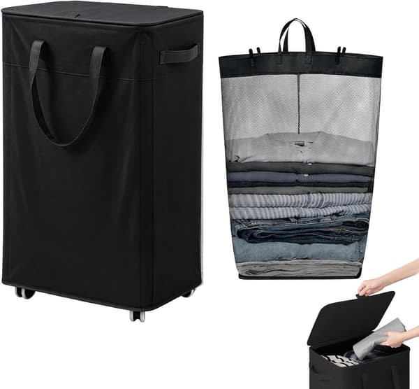 Tvättkorg med hjul, organizer, 75 l, Wäschesack -