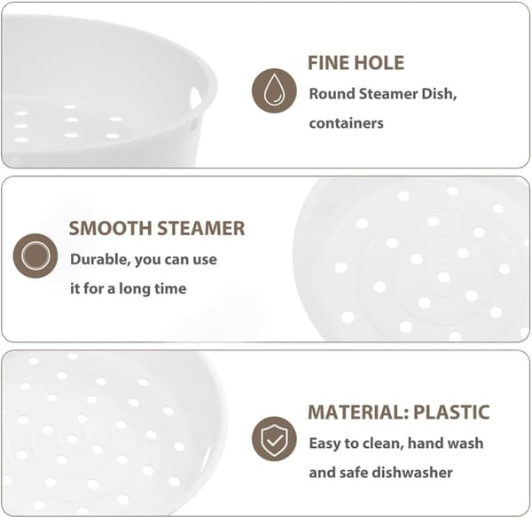 Plastic Steamer Basket with Handle 3L - Stackable Steamer Insert for Rice Cookers, Vegetables, and Dim Sum