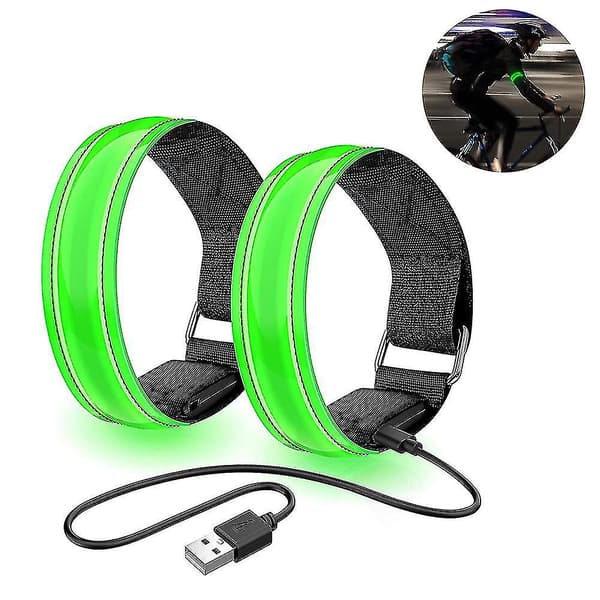 2-pack running lights for runners, rechargeable LED armband, reflective Green Green