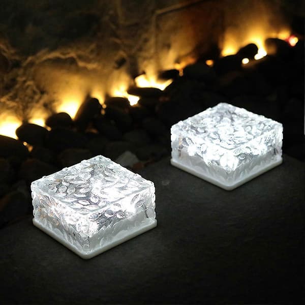 Solar Powered Glass Brick with LED Lights, Square, Lined Texture, Path and Garden Lighting for Outdoor Yard Decoration!ZZ9 Blue Light Small 4LED Blue Light Small 4LED