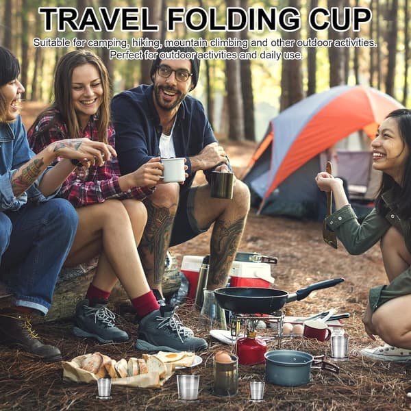 Sammenfoldelige kopper i rustfrit stål, 3 dele (75/150/250 ml), med nøglering, til camping og rejser